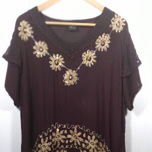 CALIFORNIA Woman Burgandy Sequins Tunic with Scarf Hem -Free Size